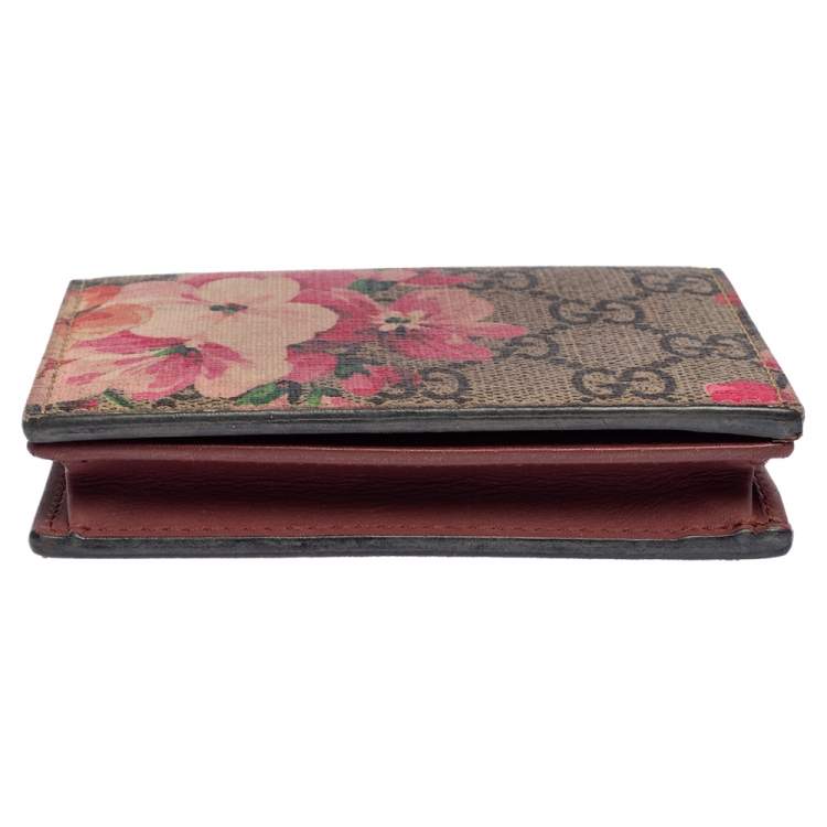 Pre Owned Gucci Pink/Beige GG Supreme Blooms Card Case