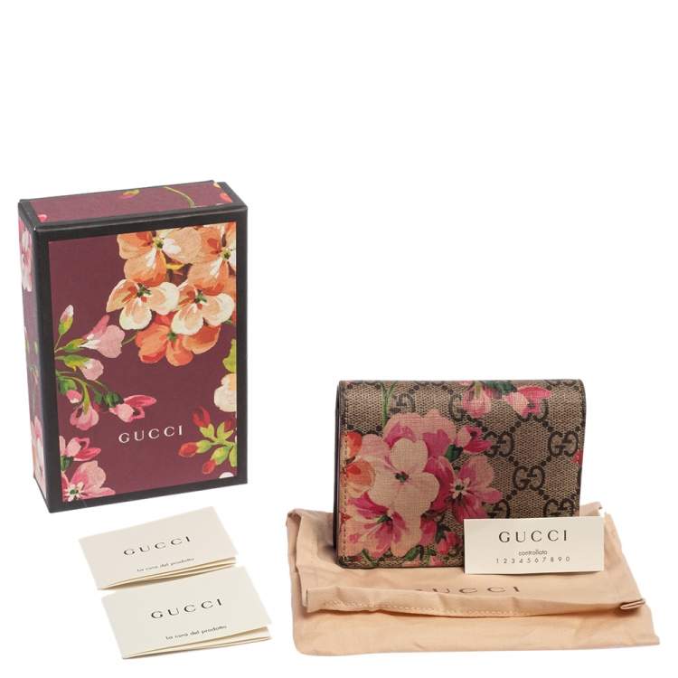 Pre Owned Gucci Pink/Beige GG Supreme Blooms Card Case