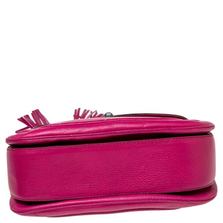 Pre Owned Gucci Pink Leather Large New Bamboo Tassel Top Handle Bag