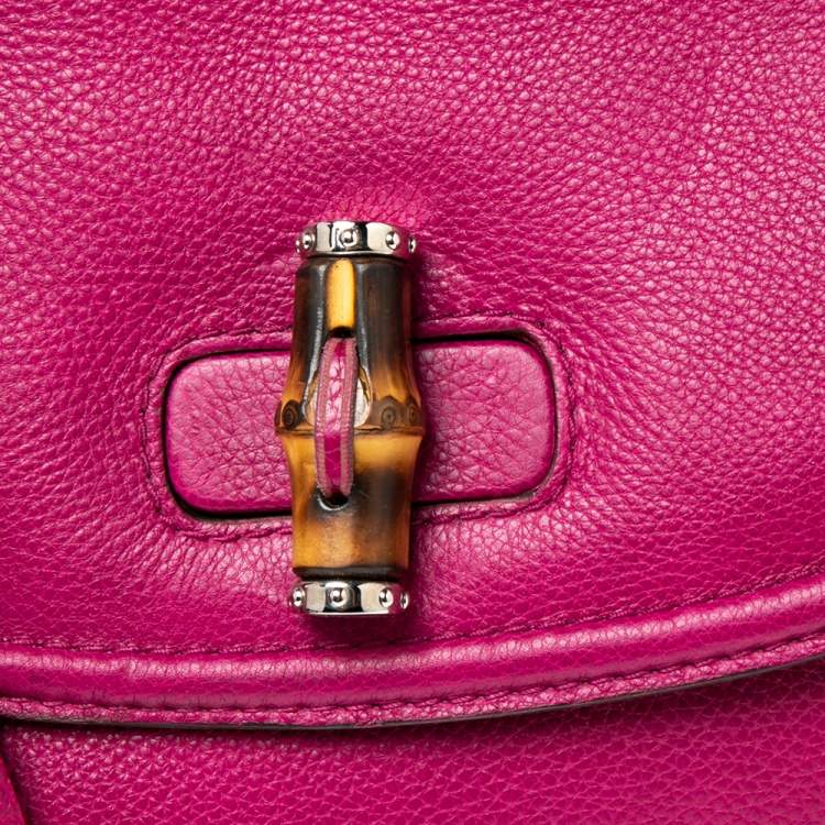 Pre Owned Gucci Pink Leather Large New Bamboo Tassel Top Handle Bag