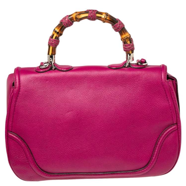 Pre Owned Gucci Pink Leather Large New Bamboo Tassel Top Handle Bag