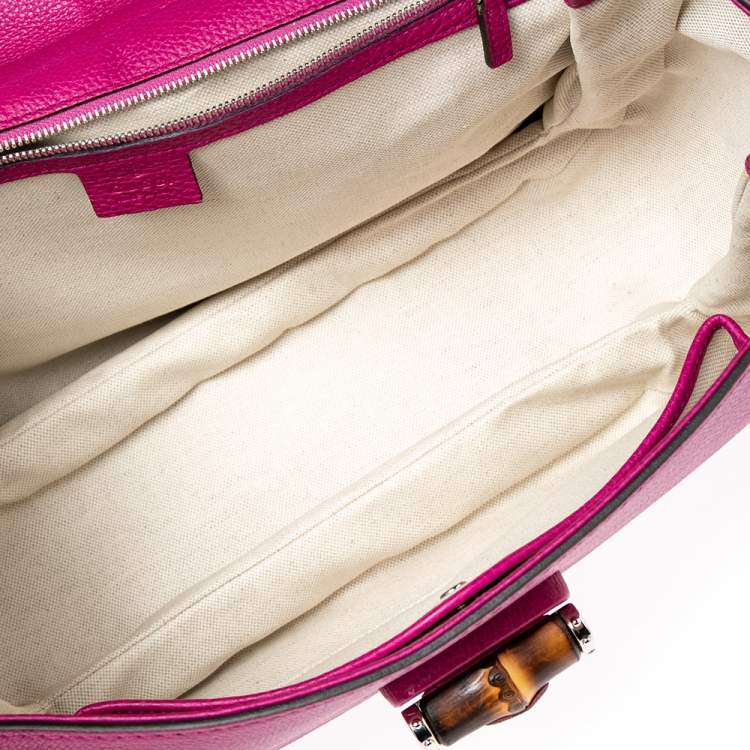 Pre Owned Gucci Pink Leather Large New Bamboo Tassel Top Handle Bag