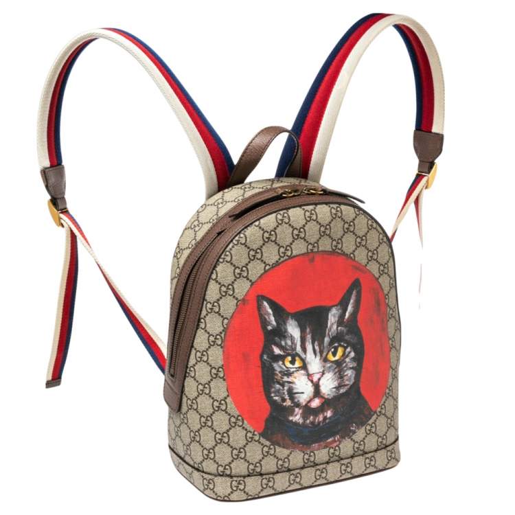 مملوكة مسبقًا Gucci Red/Beige GG Supreme and Leather Bosco Backpack