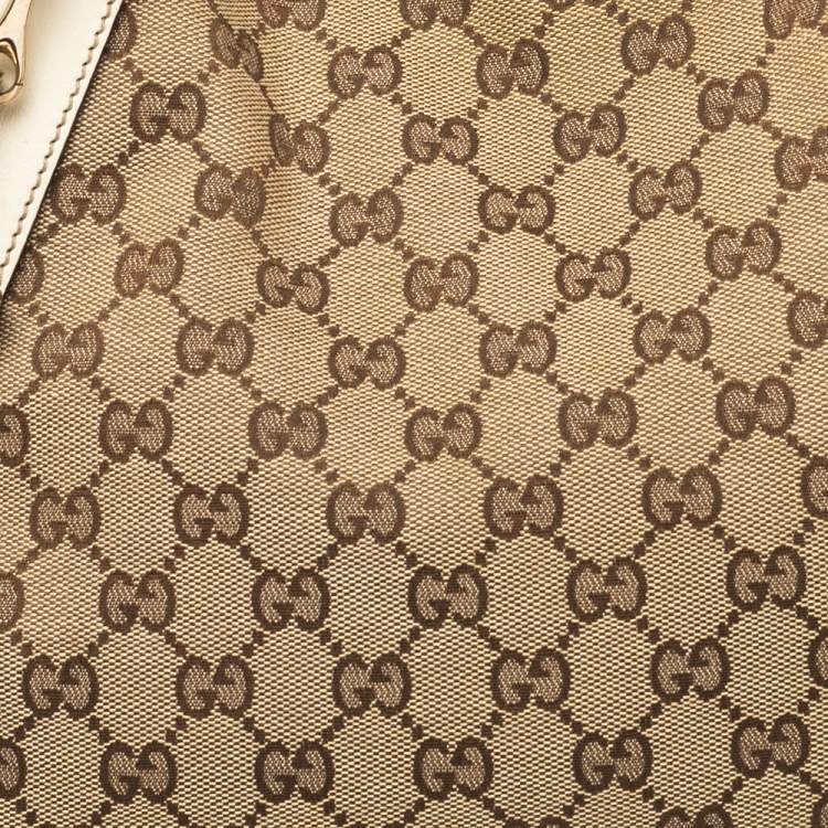 Pre Owned Gucci White/Beige GG Canvas and Leather Pelham Tote