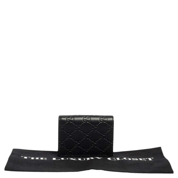 Pre Owned Gucci Black Guccissima Leather Card Case