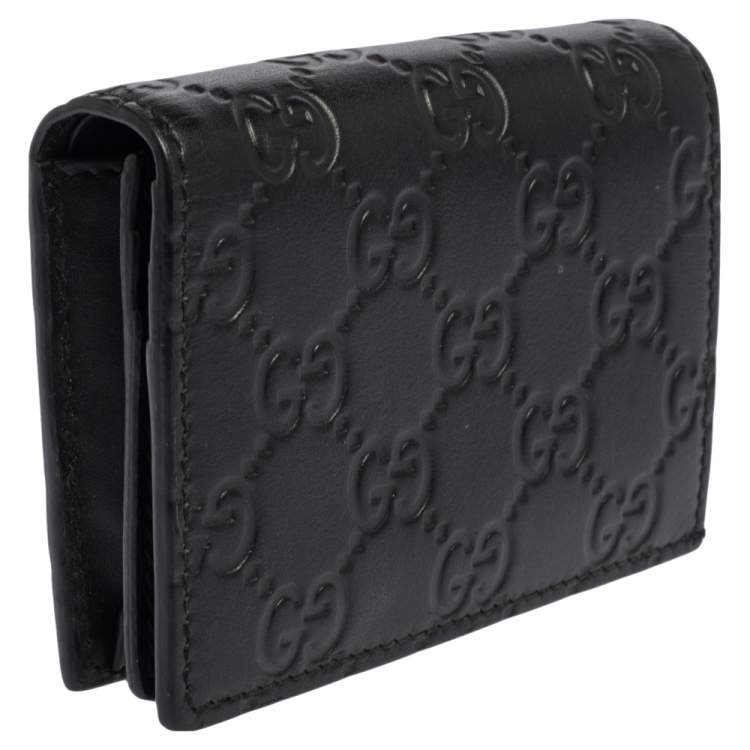 Pre Owned Gucci Black Guccissima Leather Card Case
