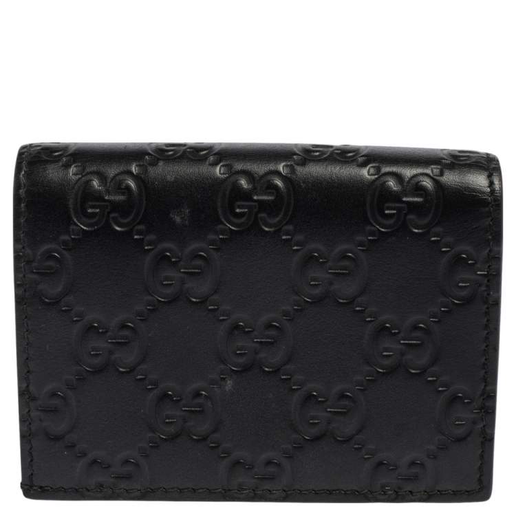 Pre Owned Gucci Black Guccissima Leather Card Case
