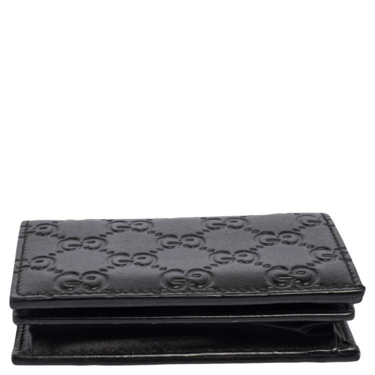 Pre Owned Gucci Black Guccissima Leather Card Case