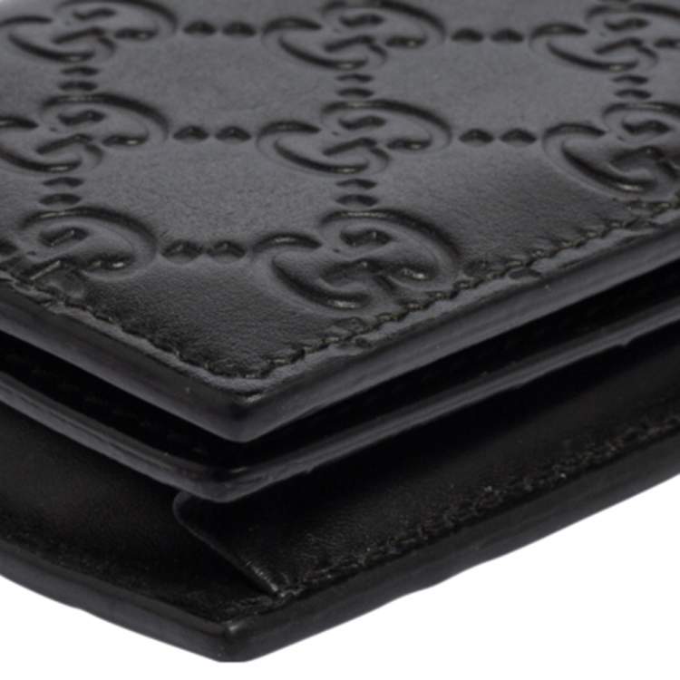 Pre Owned Gucci Black Guccissima Leather Card Case