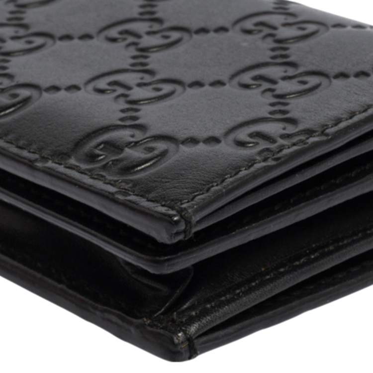 Pre Owned Gucci Black Guccissima Leather Card Case