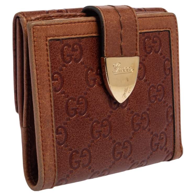 Pre Owned Gucci Brown Guccissima Leather French Wallet