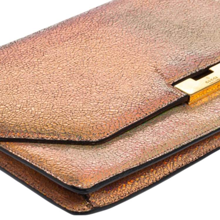 Pre Owned Gucci Iridescent Pink Crackled Leather 58 Clutch 