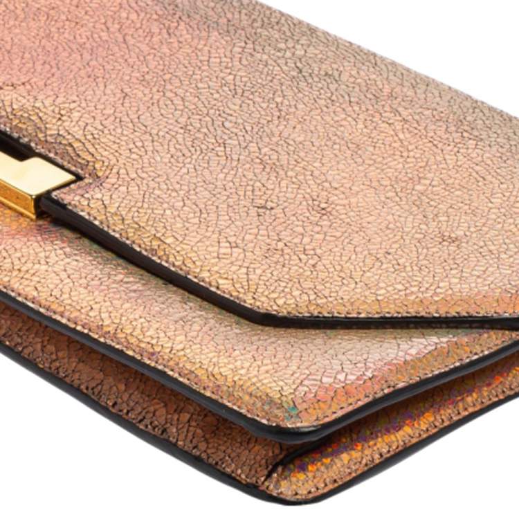 Pre Owned Gucci Iridescent Pink Crackled Leather 58 Clutch 