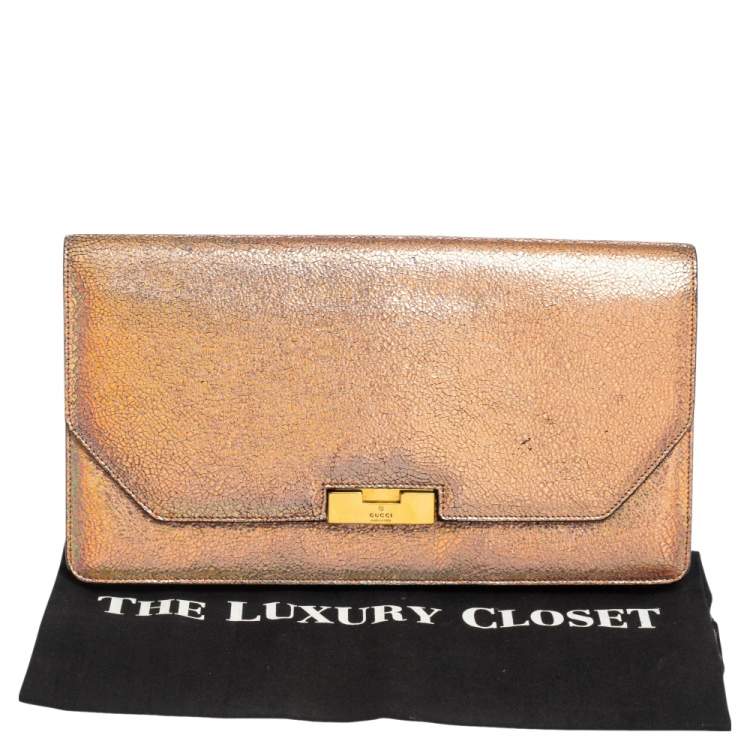 Pre Owned Gucci Iridescent Pink Crackled Leather 58 Clutch 
