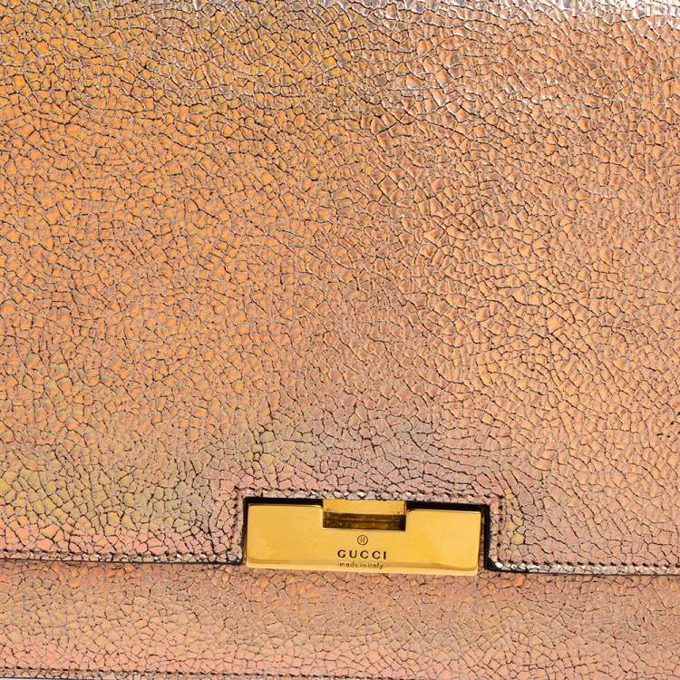 Pre Owned Gucci Iridescent Pink Crackled Leather 58 Clutch 