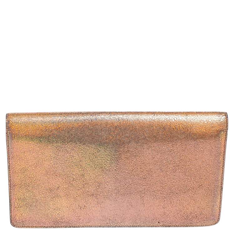 Pre Owned Gucci Iridescent Pink Crackled Leather 58 Clutch 