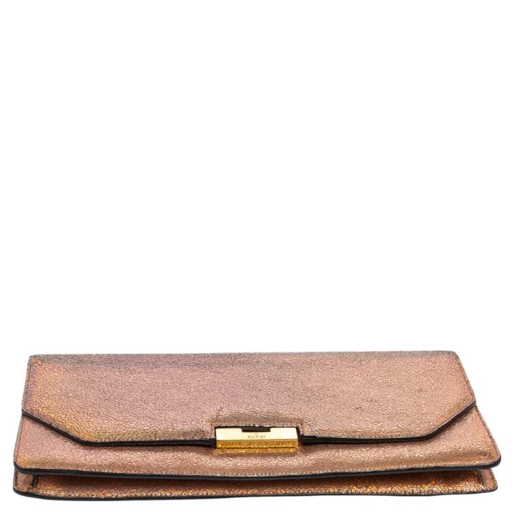 Pre Owned Gucci Iridescent Pink Crackled Leather 58 Clutch 