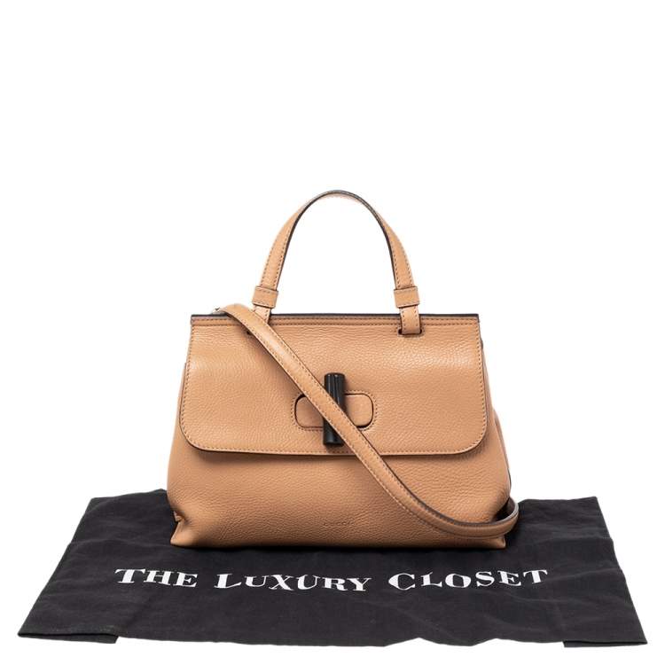 Pre Owned Gucci Beige Leather Small Bamboo Daily Top Handle Bag