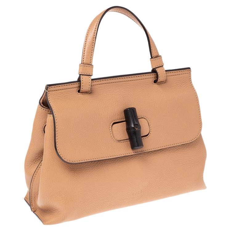 Pre Owned Gucci Beige Leather Small Bamboo Daily Top Handle Bag