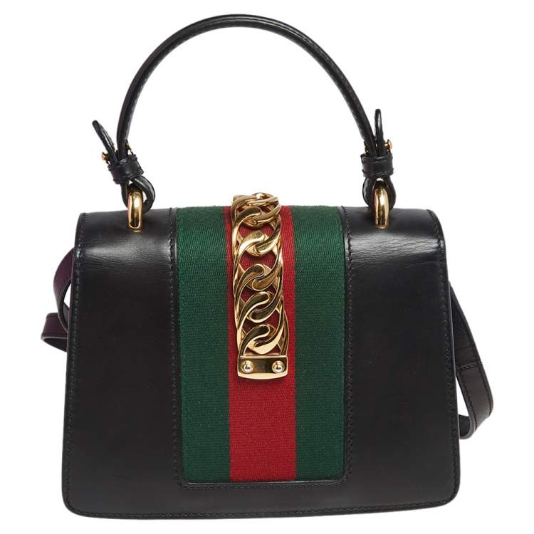 Pre Owned Gucci Black Leather Mini Sylvie Top Handle Bag