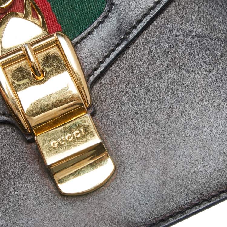 Pre Owned Gucci Black Leather Mini Sylvie Top Handle Bag