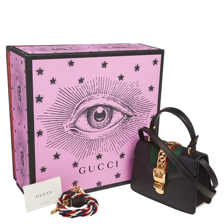 Pre Owned Gucci Black Leather Mini Sylvie Top Handle Bag