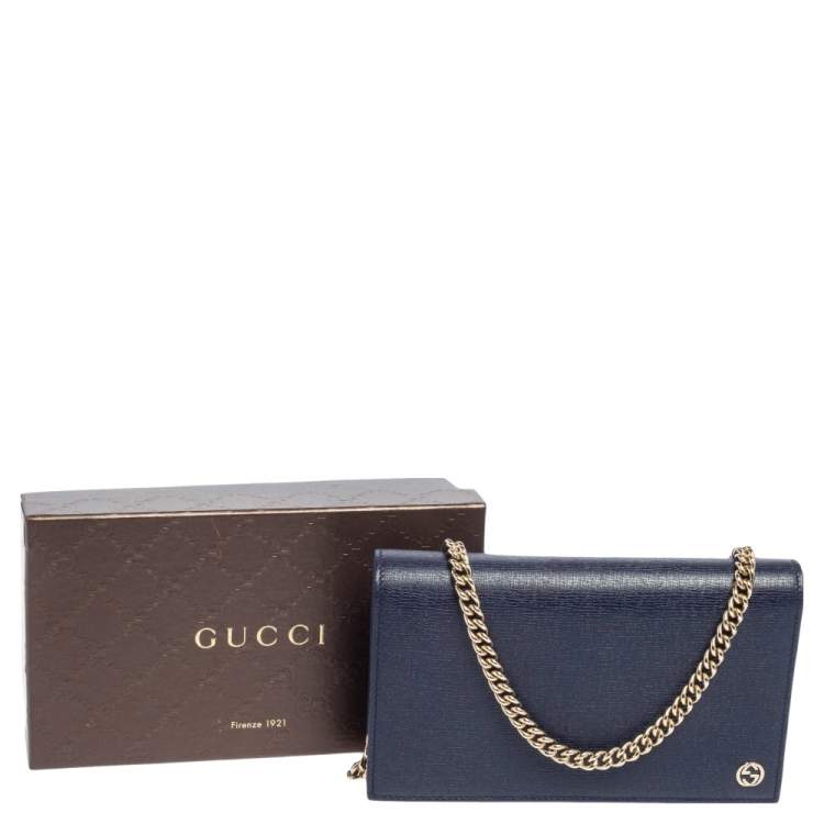 Pre Owned Gucci Blue Leather Betty Wallet on Chain