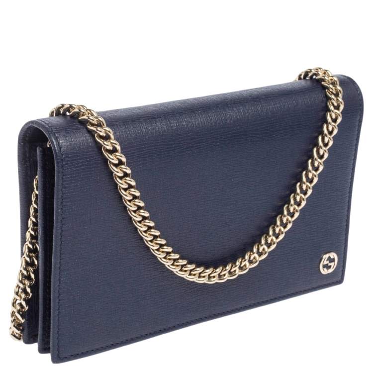 Pre Owned Gucci Blue Leather Betty Wallet on Chain