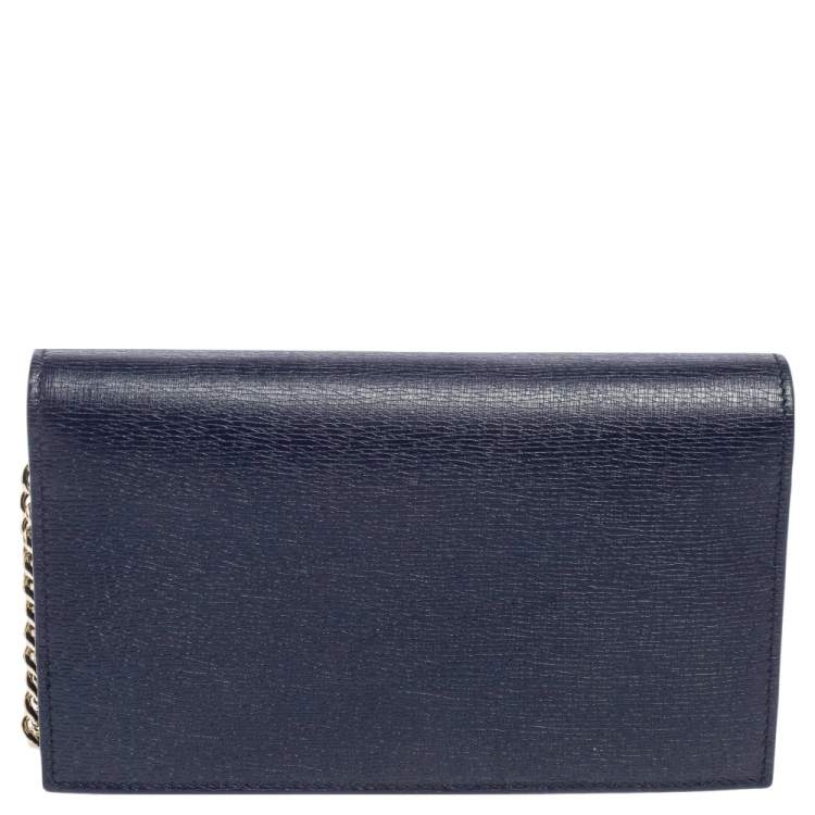 Pre Owned Gucci Blue Leather Betty Wallet on Chain