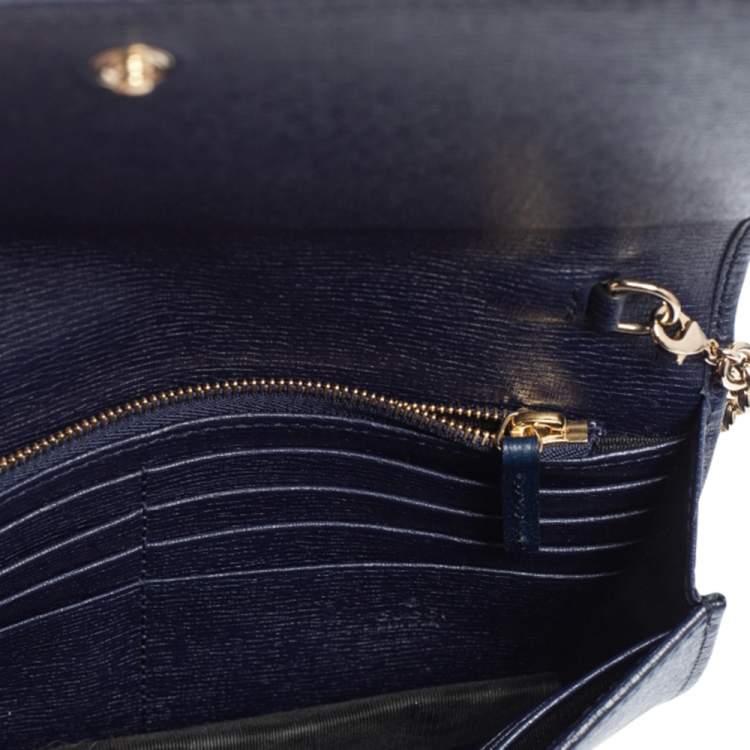 Pre Owned Gucci Blue Leather Betty Wallet on Chain