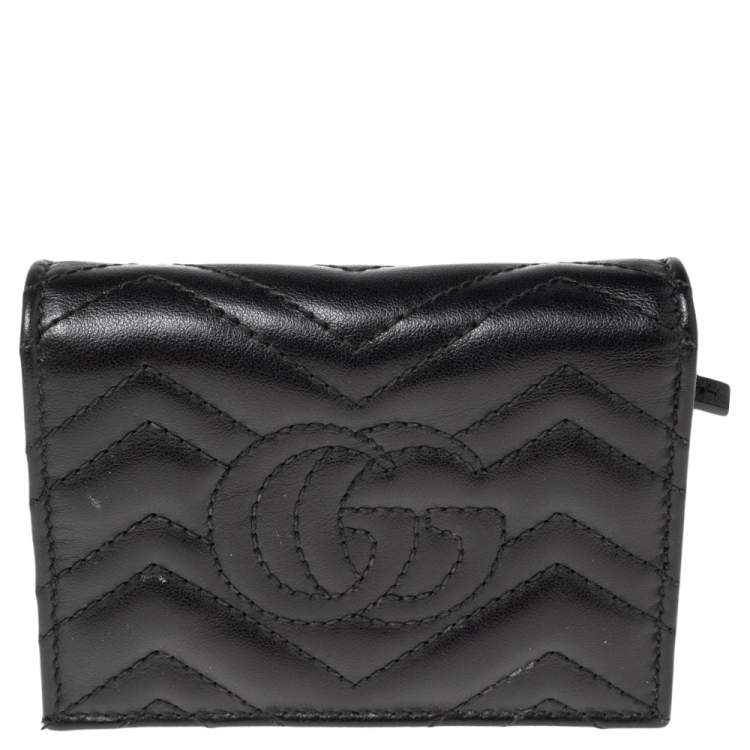 Pre Owned Gucci Black Matelassé Leather GG Marmont Card Case