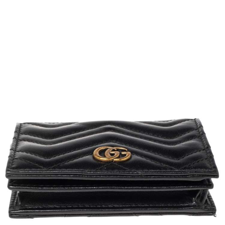 Pre Owned Gucci Black Matelassé Leather GG Marmont Card Case