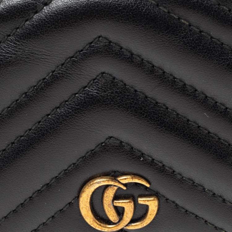 Pre Owned Gucci Black Matelassé Leather GG Marmont Card Case