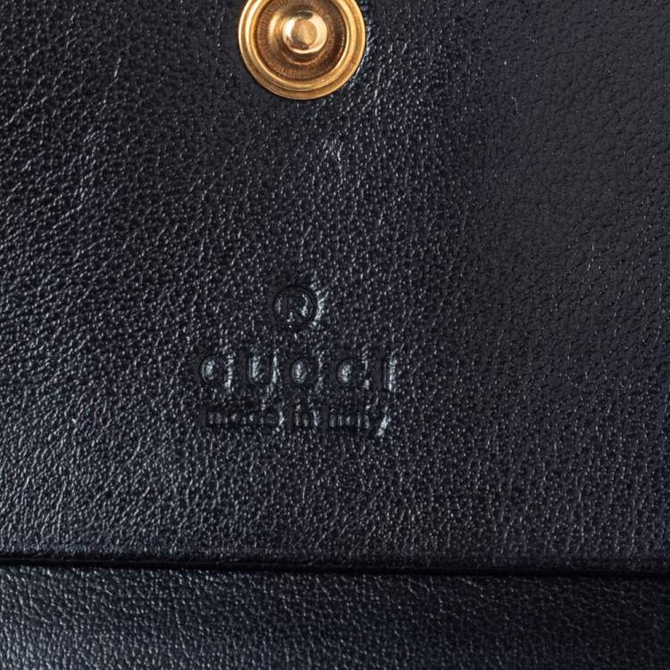 Pre Owned Gucci Black Matelassé Leather GG Marmont Card Case
