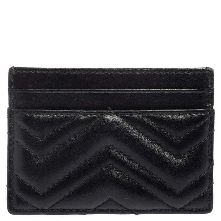 Pre Owned Gucci Black Matelassé Leather GG Marmont Card Holder