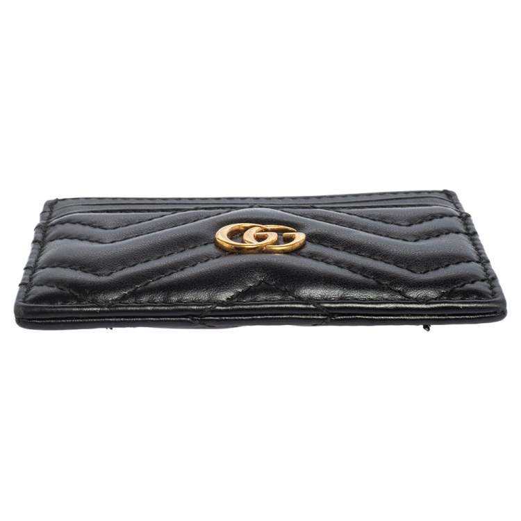 Pre Owned Gucci Black Matelassé Leather GG Marmont Card Holder
