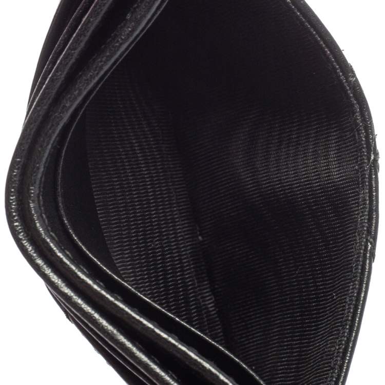 Pre Owned Gucci Black Matelassé Leather GG Marmont Card Holder