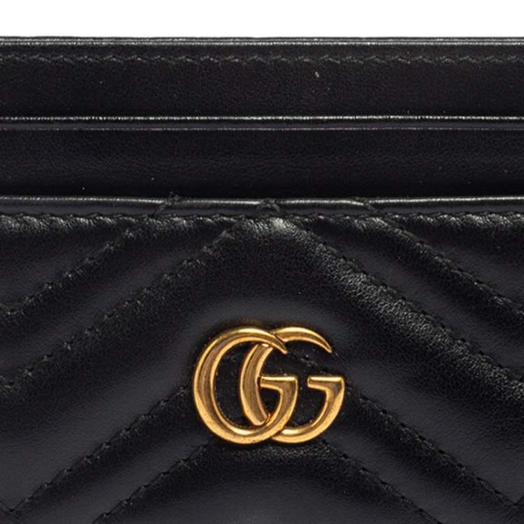 Pre Owned Gucci Black Matelassé Leather GG Marmont Card Holder