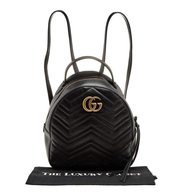 مملوكة مسبقًا Gucci Black Chevron Quilted Leather GG Marmont Backpack