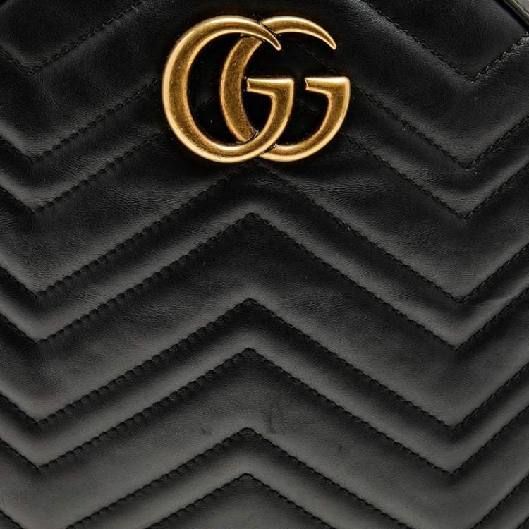 مملوكة مسبقًا Gucci Black Chevron Quilted Leather GG Marmont Backpack