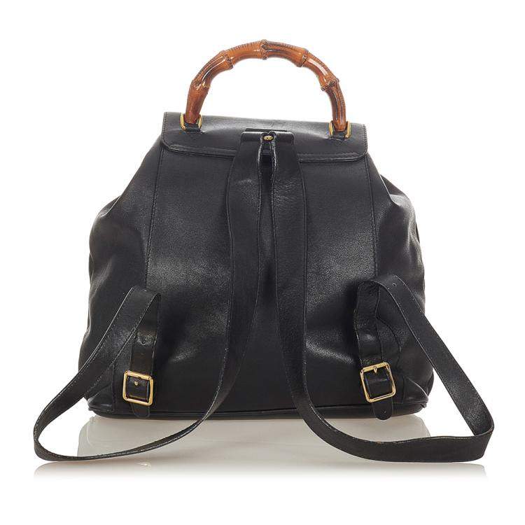 Pre Owned Gucci Black Leather Bamboo Backpack