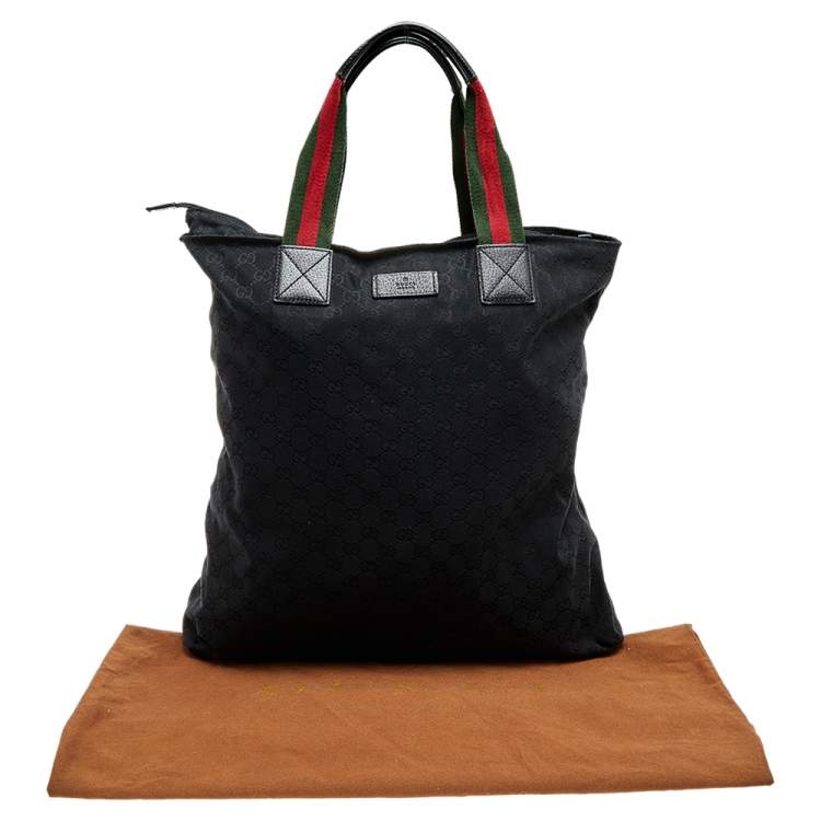 Pre Owned Gucci Black GG Canvas Large Web Handle Vertical Tote Bag