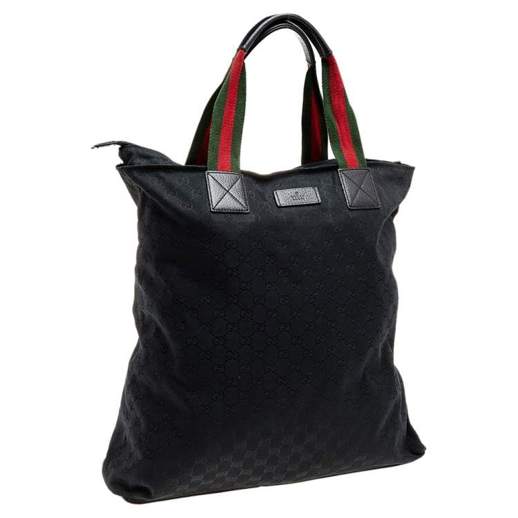 Pre Owned Gucci Black GG Canvas Large Web Handle Vertical Tote Bag