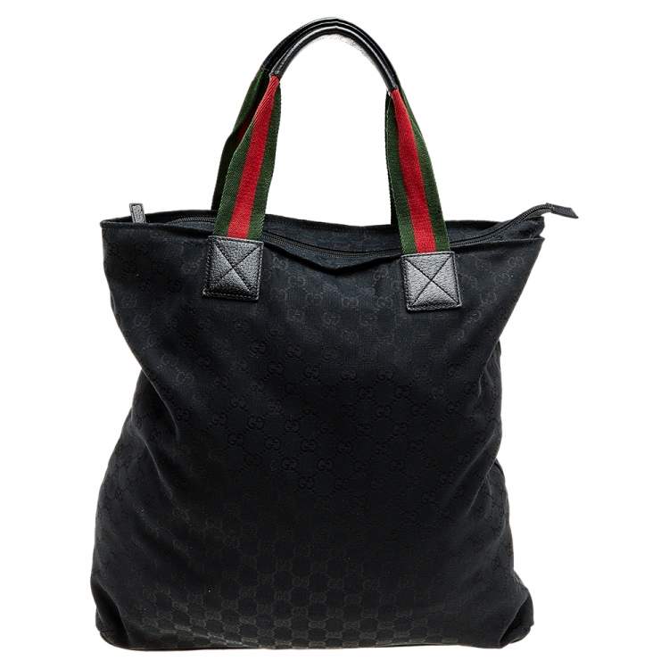 Pre Owned Gucci Black GG Canvas Large Web Handle Vertical Tote Bag