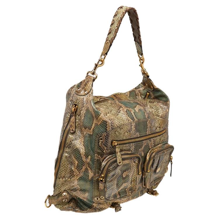 Pre Owned Gucci Beige/Green Python Large Darwin Convertible Backpack