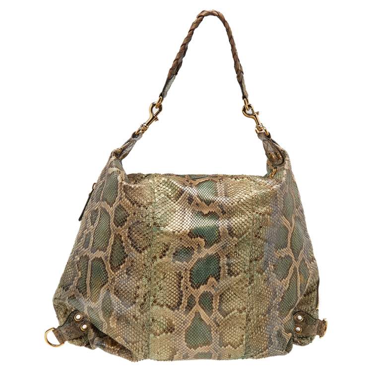 Pre Owned Gucci Beige/Green Python Large Darwin Convertible Backpack