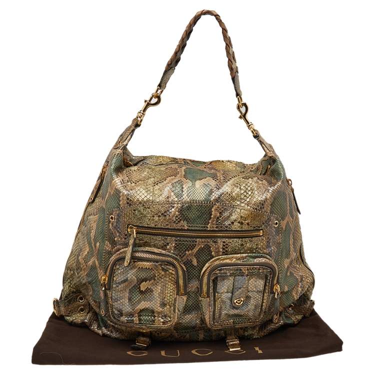 Pre Owned Gucci Beige/Green Python Large Darwin Convertible Backpack