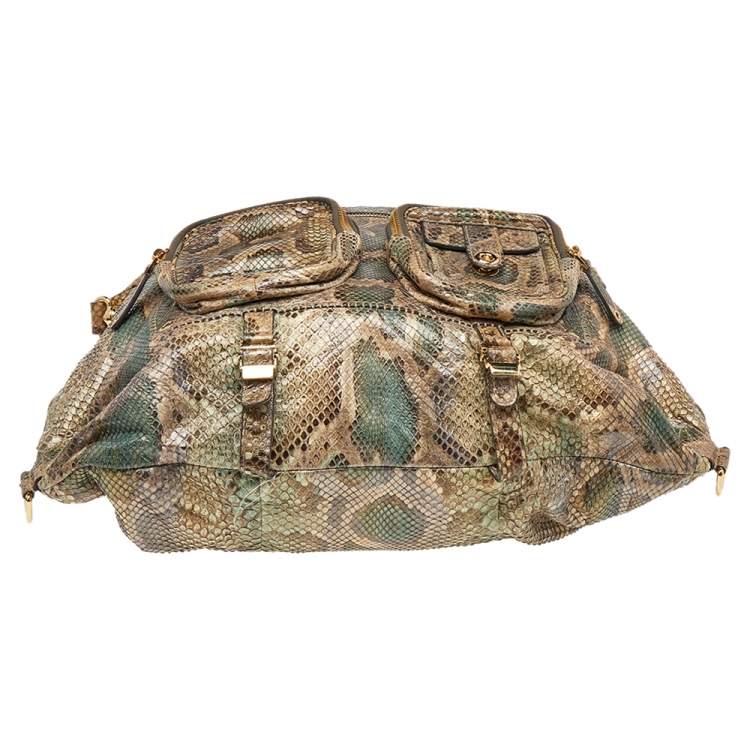 Pre Owned Gucci Beige/Green Python Large Darwin Convertible Backpack