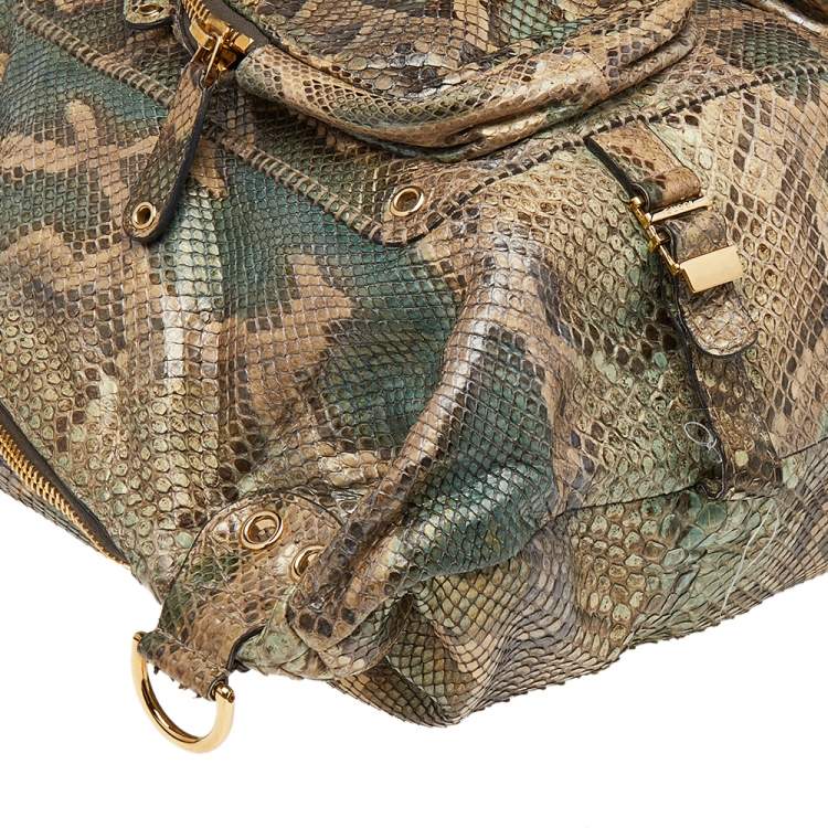 Pre Owned Gucci Beige/Green Python Large Darwin Convertible Backpack