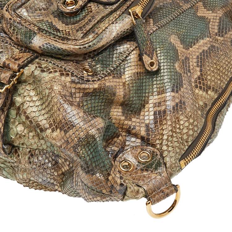 Pre Owned Gucci Beige/Green Python Large Darwin Convertible Backpack